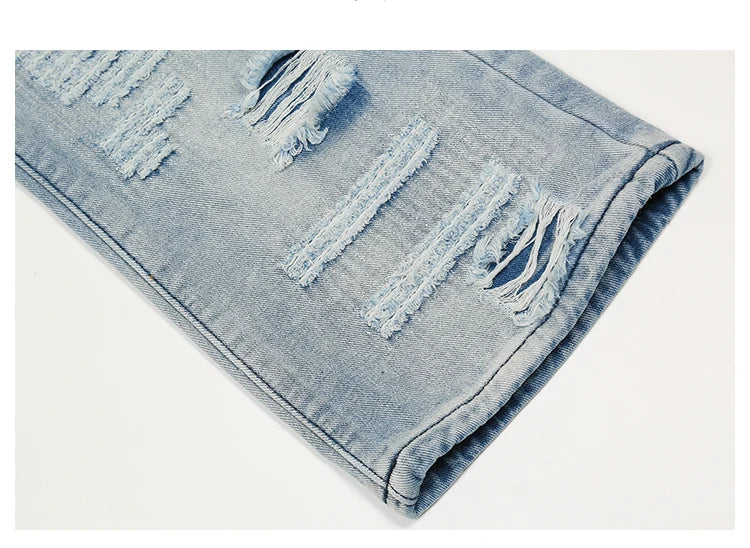 men distressed ripped destroied holes denim jean pants fashion zipper biker jeans streetwear flare pants joggers y2k men s jeans unique joggers style 2798