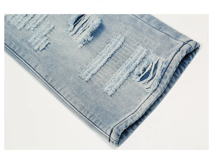 men distressed ripped destroied holes denim jean pants fashion zipper biker jeans streetwear flare pants joggers y2k men s jeans unique joggers style 2798