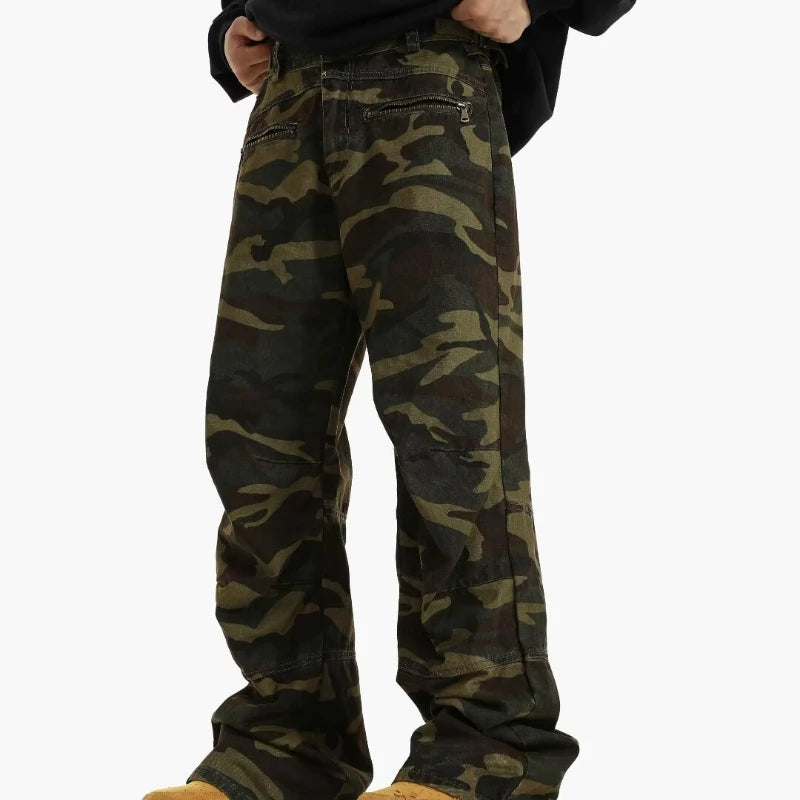 2024 High Street Mens Camouflage Straight Leg Jeans American Trend Tooling Denim Pants Zipper Multiple Pockets Cowboy Trousers Street King Limited