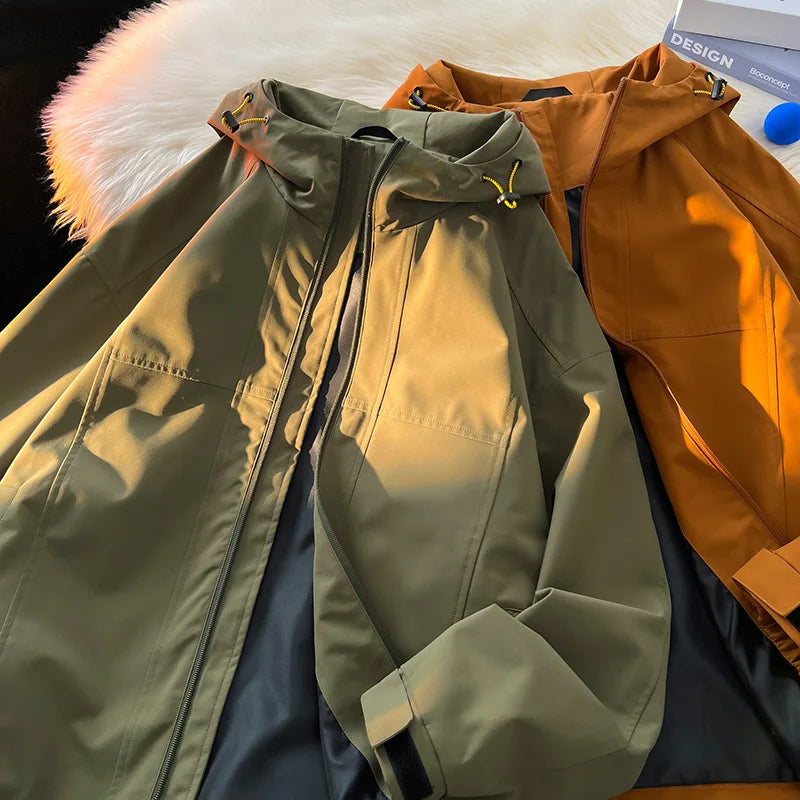 autumn spring casual mens outdoor jacket basic solid colour hooded windbreaker unisex coats waterproof male jackets clean everyday pants