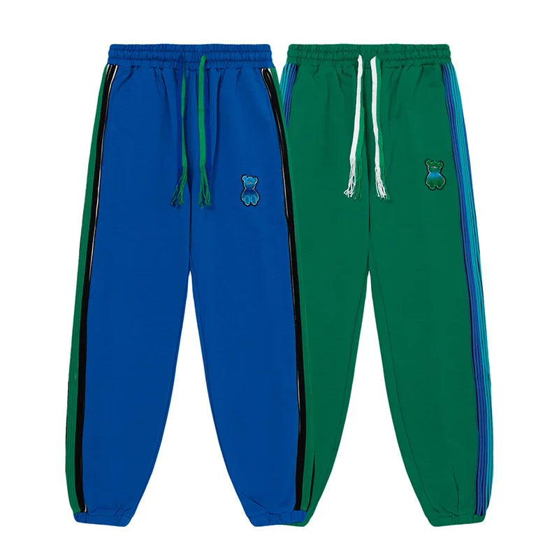 New High 2022 Men Embroidered Bear Green Comfortable Sports Hip hop street Embroidered Lotus Casual Pants Sweatpants Parkour #12 Street King Limited