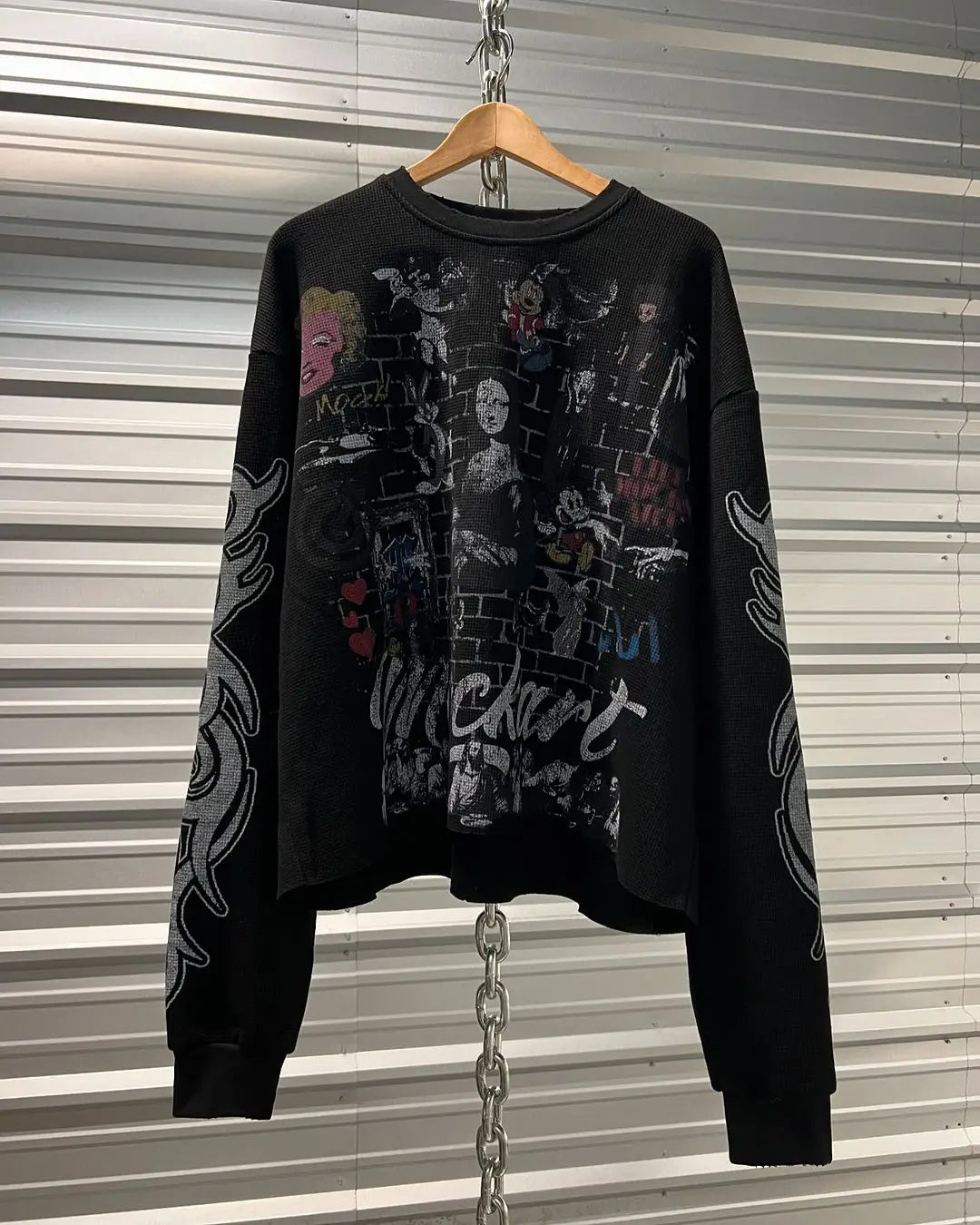 European and American Harajuku Retro Streetwear Gothic Punk Style Letter Print Long-sleeved Men Hip-hop Trend Oversized T-shirt Street King Limited