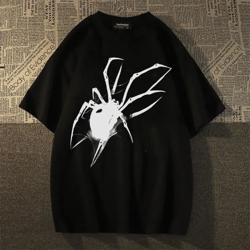 Pure cotton American retro T-shirt trendy brand spider short sleeved men and women summer loose ins trend couple T shirt y2k top Street King Limited