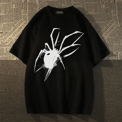 Pure cotton American retro T-shirt trendy brand spider short sleeved men and women summer loose ins trend couple T shirt y2k top Street King Limited
