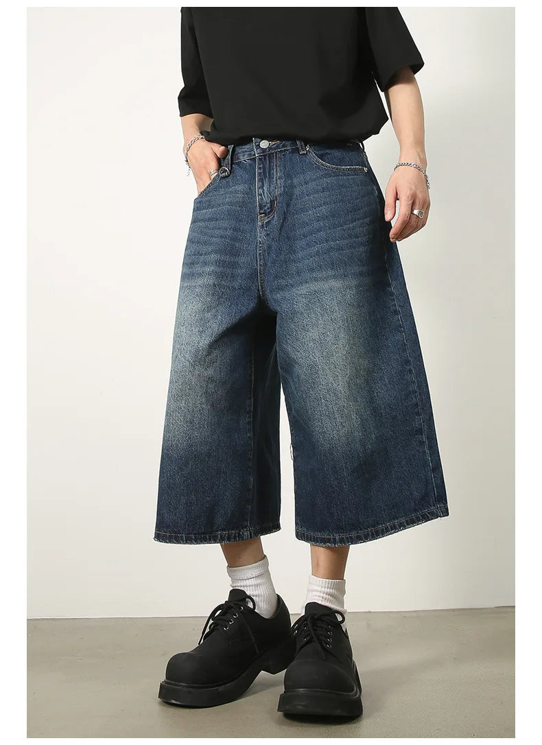 men summer streetwear fashion loose casual wide leg denim calf length jeans pants male vintage jeans baggy hosen pants unique jeans style 1468