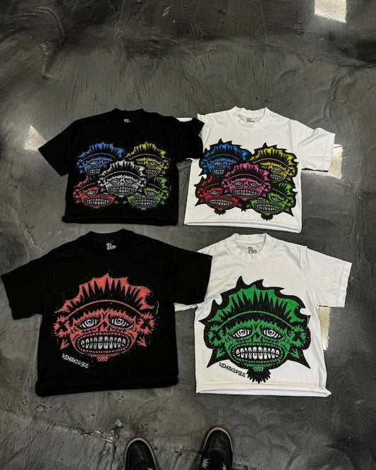 American Gothic trendy cartoon pattern oversized short-sleeved T-shirt men's Y2K streetwear Harajuku casual loose couple tops Street King Limited