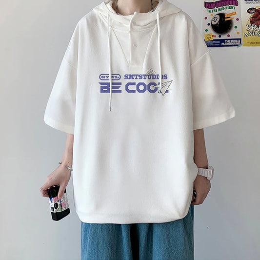 New Men's Casual Hooded Y2K T-Shirt Summer Short Sleeve Letter Printed T Shirts Hombre Oversized Hip Hop Fashion Gym Tee Tops Street King Limited