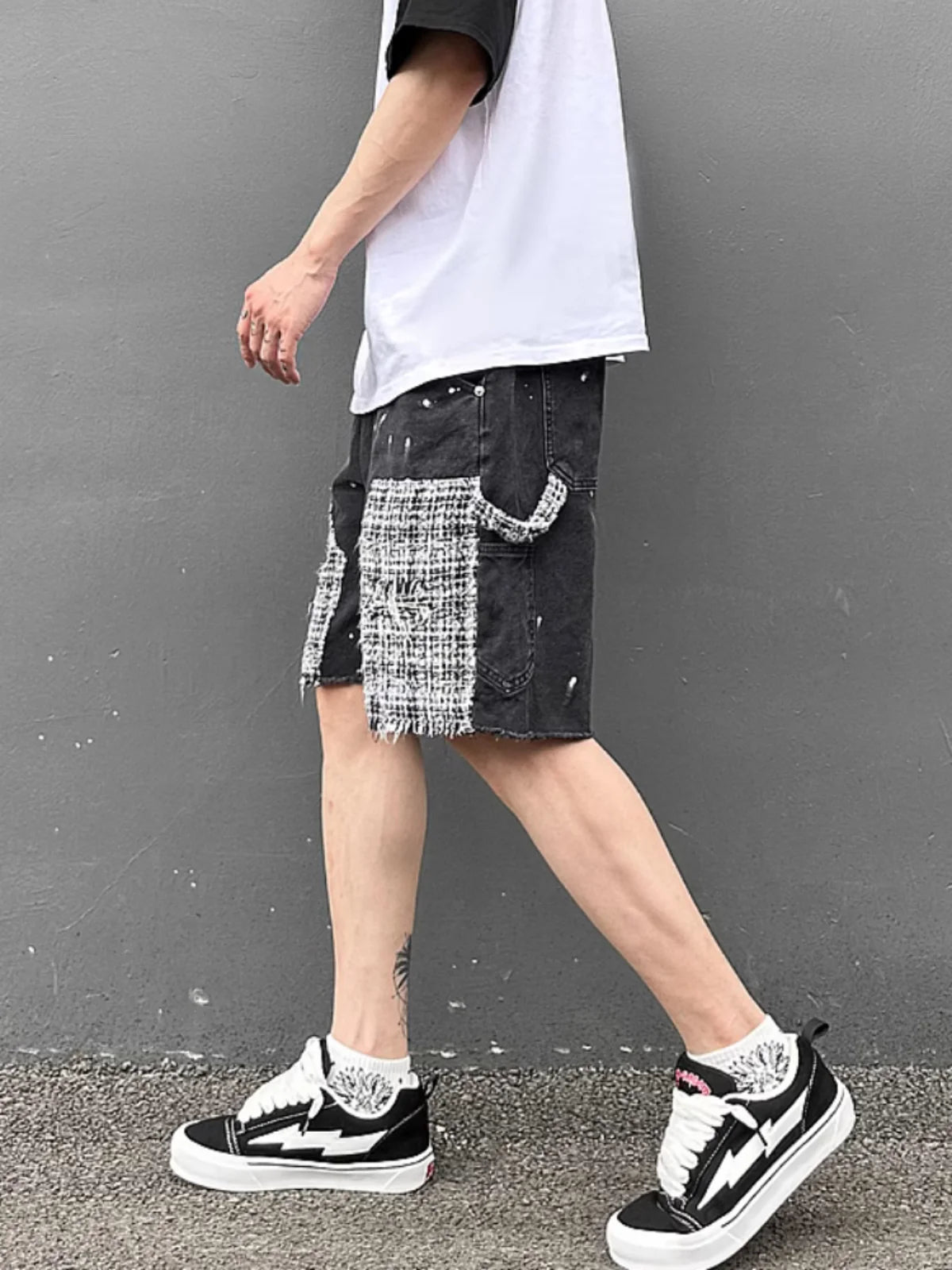 ripped holes patchwork denim jeans shorts mens high street straight short jeans hip hop streetwear casual short joggers pants relaxed fit joggers
