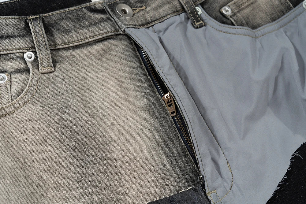 ro style ribbons patchwork gradient stacked wax pants unisex straight streetwear baggy y2k flare jeans oversized loose cargos 2 unique cargo style 783
