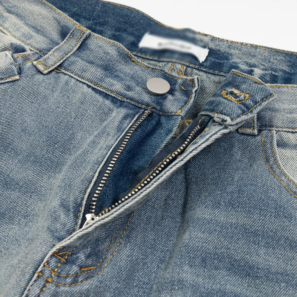 mens fashion ripped jeans blue straight baggy jeans trousers luxury loose casual distressed denim pants male 1 stacked flare jeans