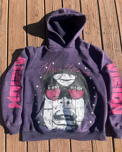 American Gothic Punk Cartoon Letter Print Oversized Hoodie Men's Fashion Loose Harajuku Style Pullover Sweatshirt Women's Street King Limited
