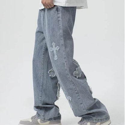 "Hearts" Streetwear Hip Hop Unisex Denim Pants Daulet Apparel