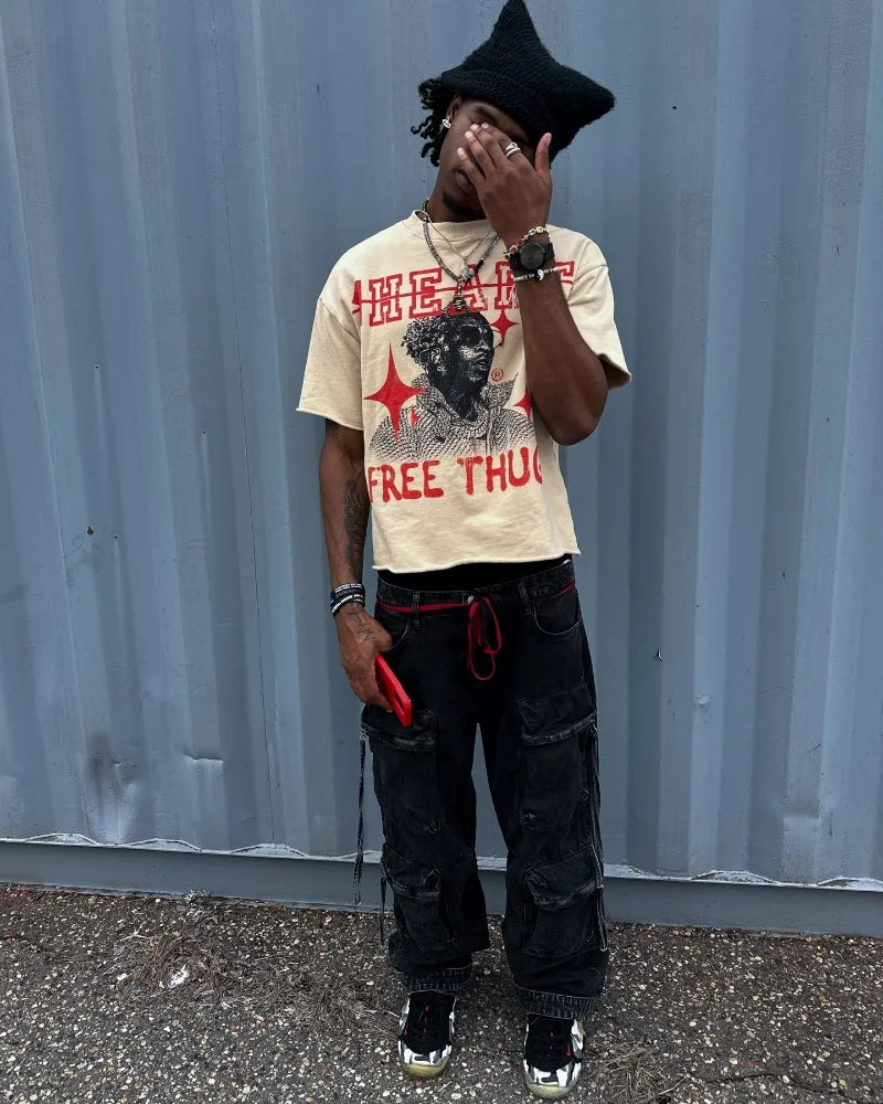 Y2k Streetwear Tops Letter Print Graphic Oversized T-Shirt Men's Fashion Harajuku Loose Casual Round Neck Short Sleeve Shirt Street King Limited