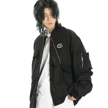 american street pilot jacket mens spring irregular trend loose tooling male coats zipper multiple pockets couple baseball jersey relaxed fit trousers