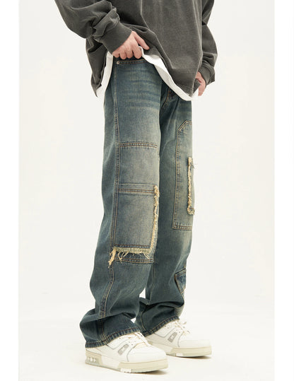 retro washed denim jeans destroyed ripped loose mens biker jeans side pocket fashion streetwear hip hop straight pants joggers unique joggers style 1199