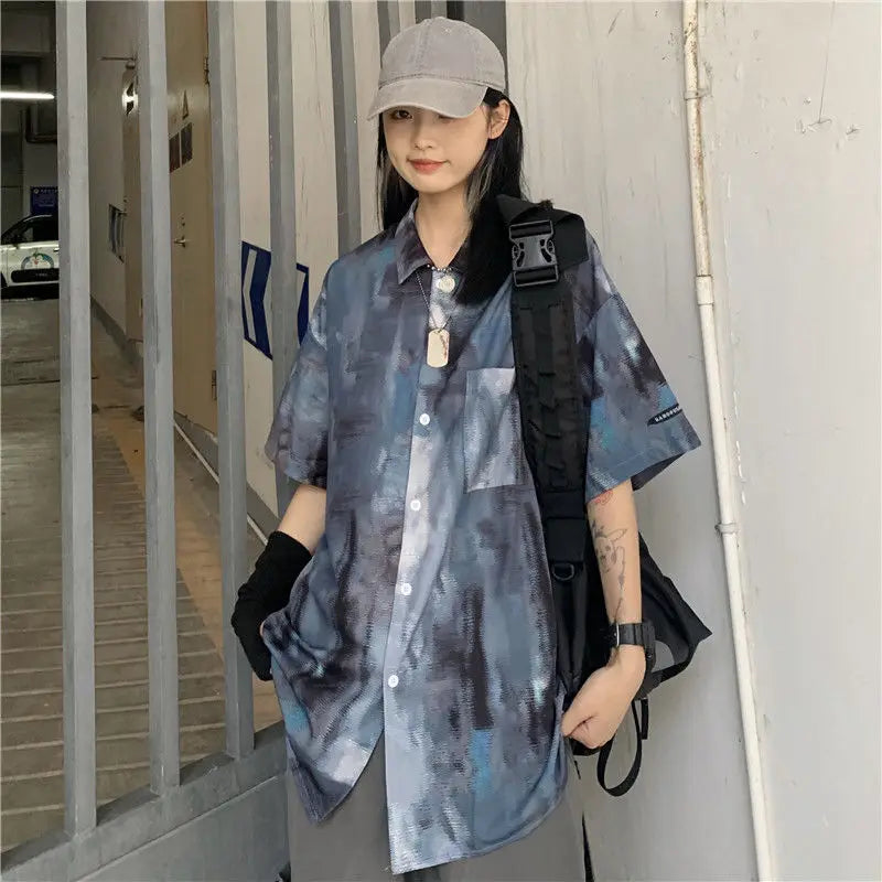 Korean style shirts for men and women 2024 new summer design niche retro tie-dye shirts loose short-sleeved tops trendy y2k tops Street King Limited