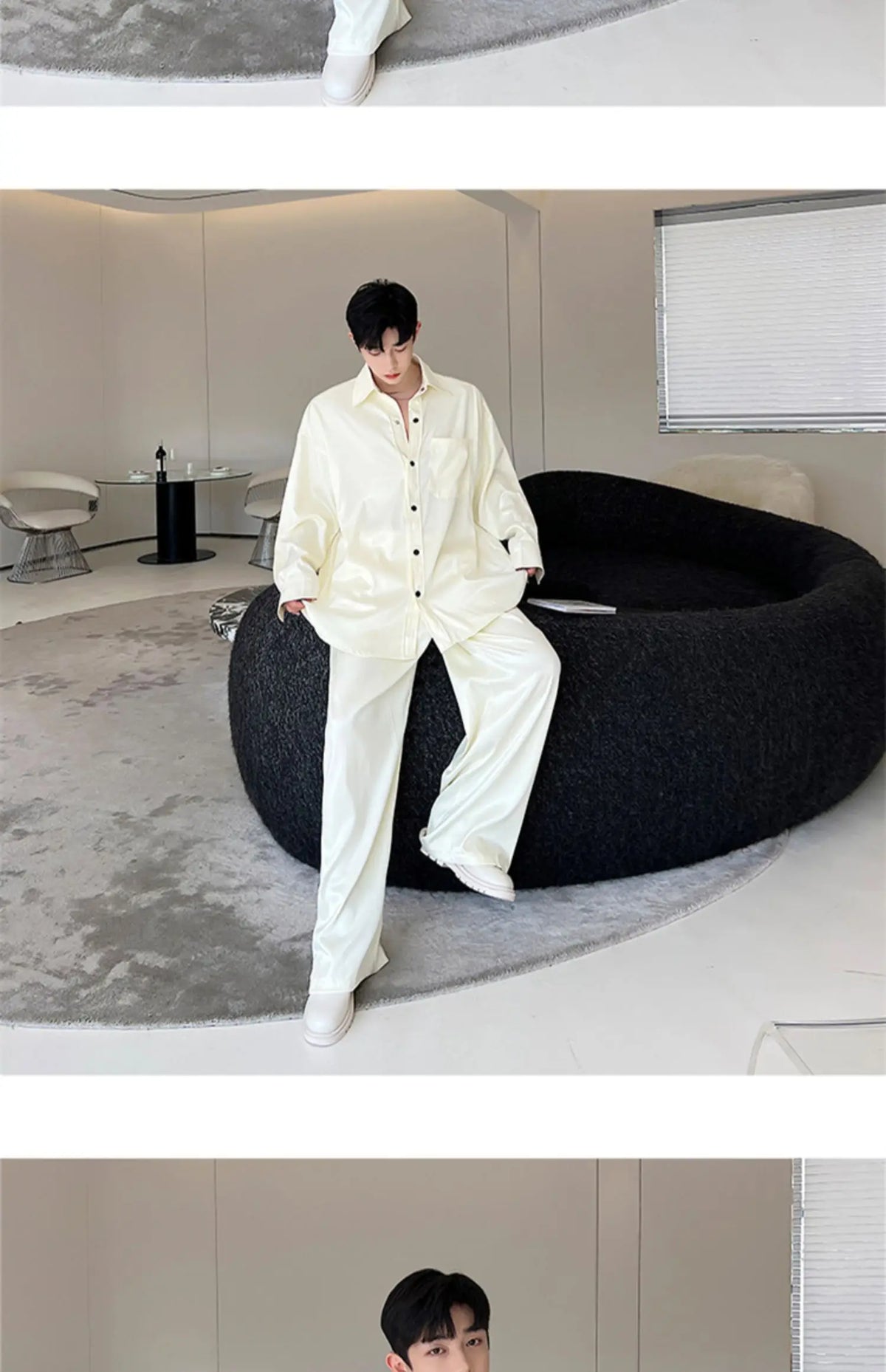 men silk style streetwear fashion loose casual long sleeve shirts pants 2 pieces sets male vintage suits blouses trousers unique default style 2755