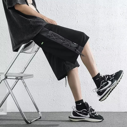 mens stitching rope athletic shorts drawstring breathable patchwork short pants summer outdoor streetwear y2k bermudas hombre unique shorts style 3226