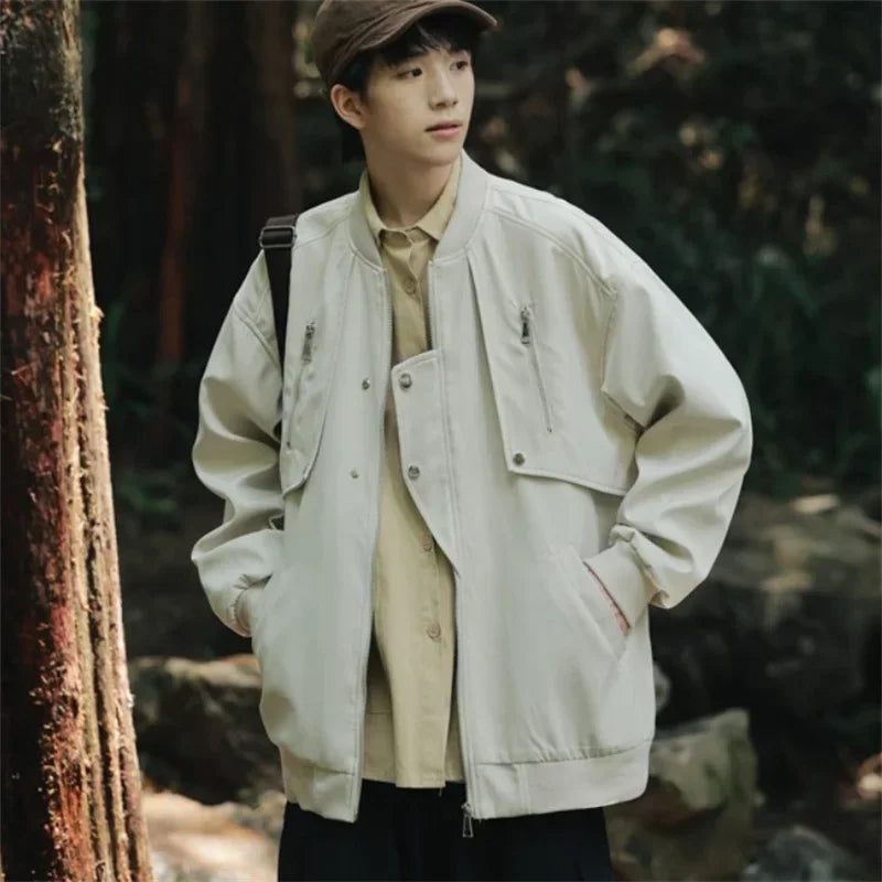 autumn mens zipper bomber jackets aesthetic vintage casual baseball uniform design hip hop street fashion techwear jacket man minimalist street pants
