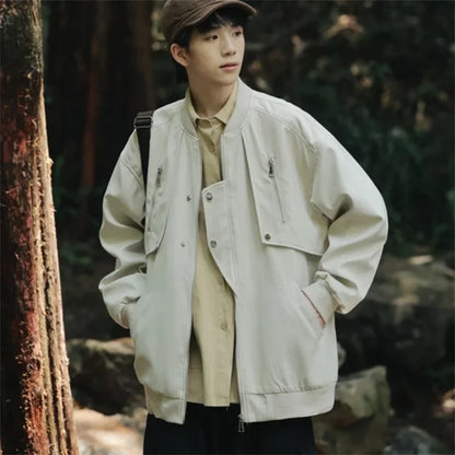 autumn mens zipper bomber jackets aesthetic vintage casual baseball uniform design hip hop street fashion techwear jacket man minimalist street pants