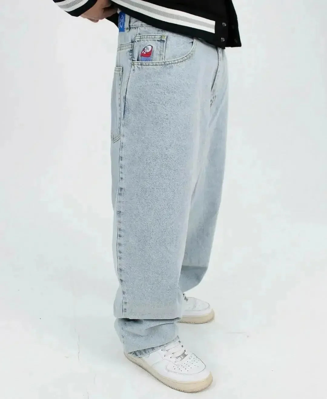 hip hop streetwear big boy jeans y2k embroidery pattern retro blue baggy jeans pants men women fashion pants clothing unique jeans style 1364