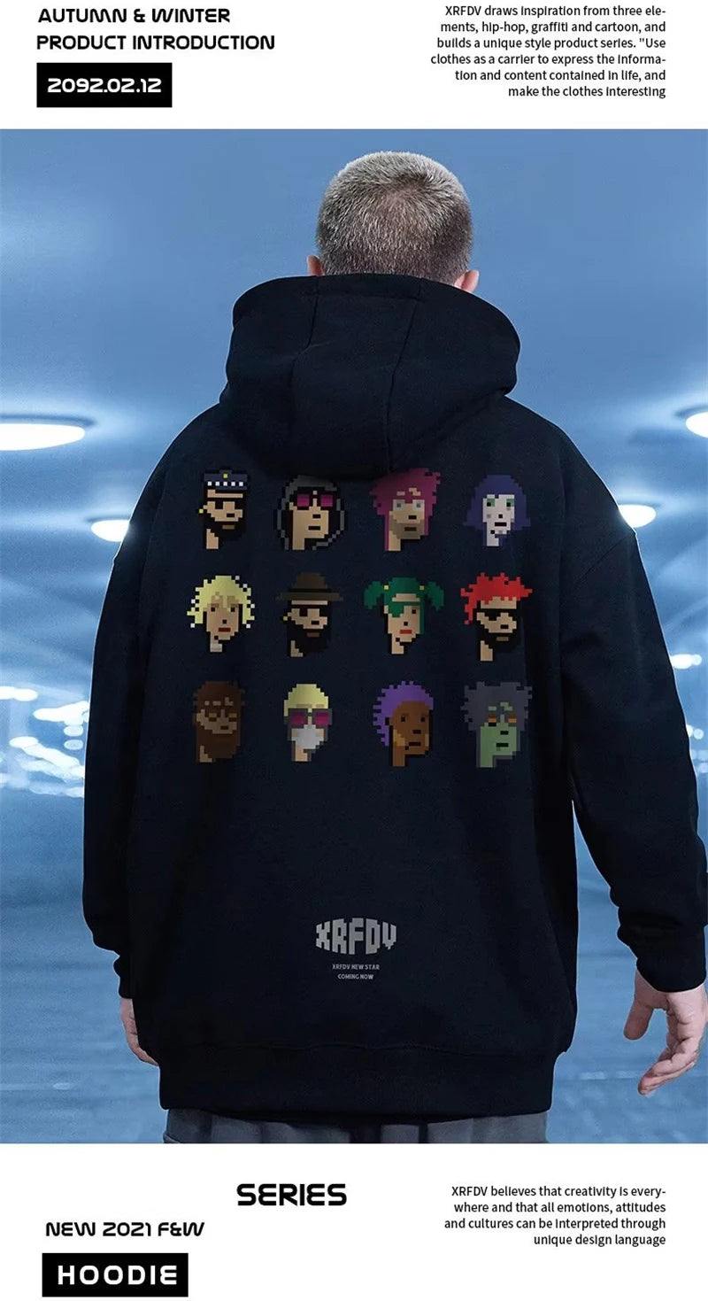 Funny Pixel Figure Graphic Hoodies For Men Autumn Y2K Streetwear Pullovers Hooded Sweatshirts Hombre Harajuku Hip Hop Hoody Street King Limited