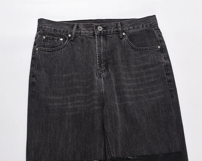 retro pu leather butterfly embroidery black jeans for men straight patchwork casual baggy denim pants loose jean trousers unique jeans style 1265