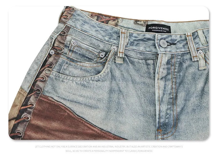 2024 autumn and winter new stitching ripped jeans Street King Limited