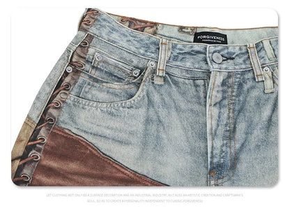 2024 autumn and winter new stitching ripped jeans Street King Limited