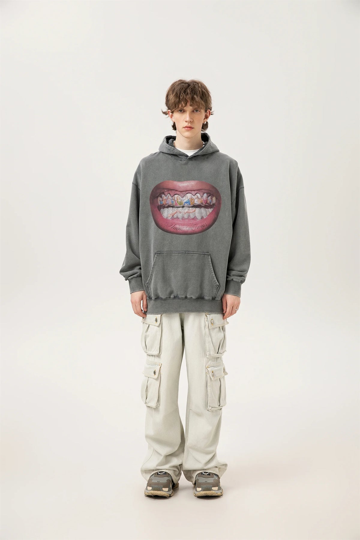 24ss Vintage SM Brand Fashion Washed Distressed stir fried salt high gram heavy vintage looped hoodie hooded sweatshirt Street King Limited