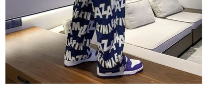 Letter wide-leg pants for men and women in autumn and winter plus velvet high-waisted loose long and short straight pants tops Street King Limited