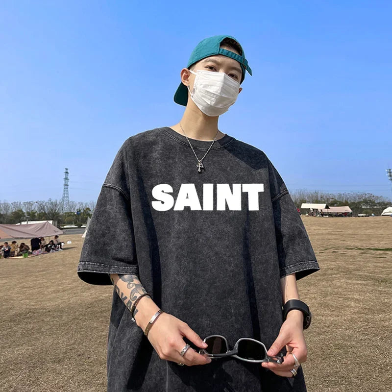 Newest Saint T-shirts Letter Pattern Tops Tee Men Woman Spring Best Quality Casual Crewneck Short Sleeve Street King Limited