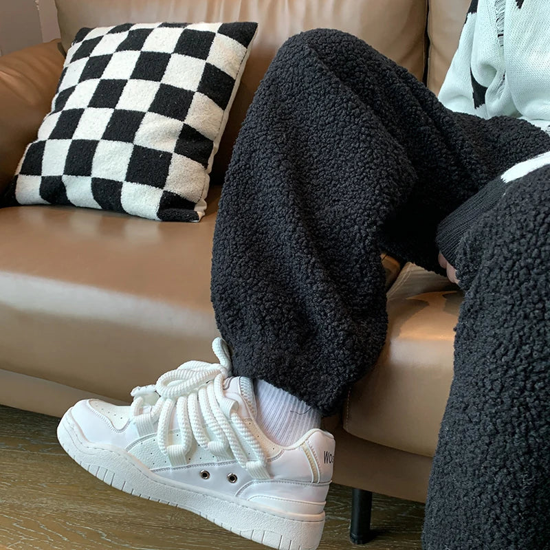 Winter Thickened Pants Men Warm Fashion Retro Lamb Wool Pants Men Oversized Streetwear Loose Straight Pants Mens Thick Trousers Street King Limited
