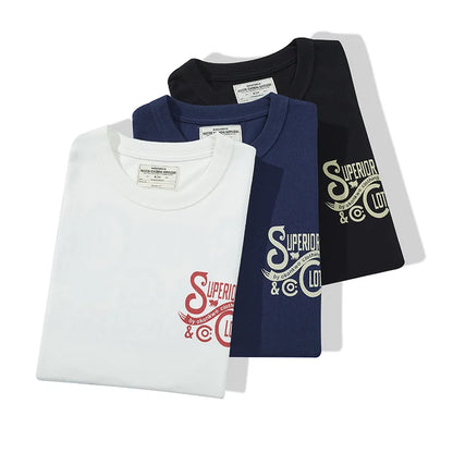 Vintage Amekaji Letter Printed T-shirt Men 2022 Spring Summer New Round Neck Short Sleeve Motorcycle T Shirt Cotton Tees Street King Limited