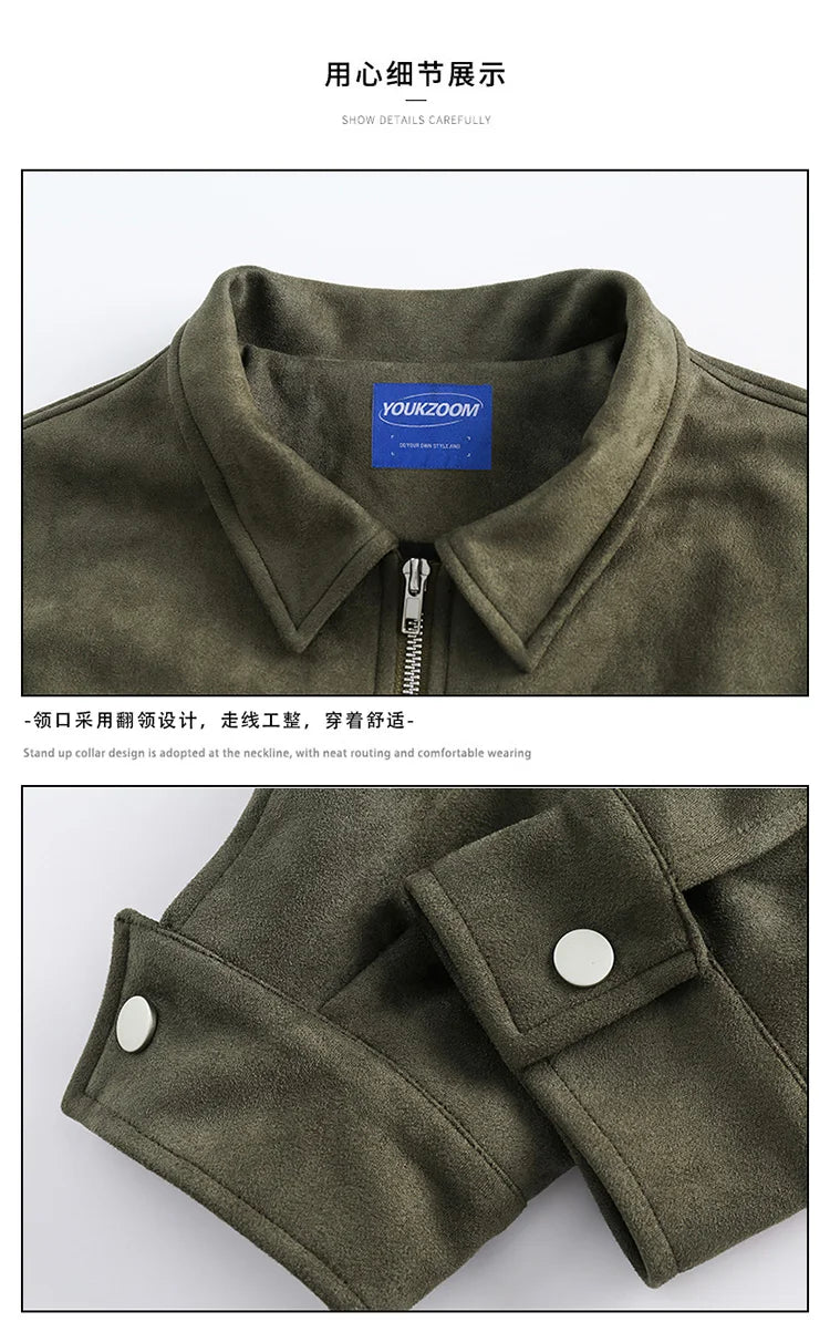 army green faux suede heavyweight jackets american street vintage outdoor jacket zipper lapel casual coats for men unique default style 5410
