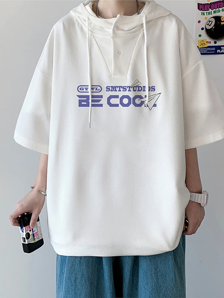 New Men's Casual Hooded Y2K T-Shirt Summer Short Sleeve Letter Printed T Shirts Hombre Oversized Hip Hop Fashion Gym Tee Tops Street King Limited