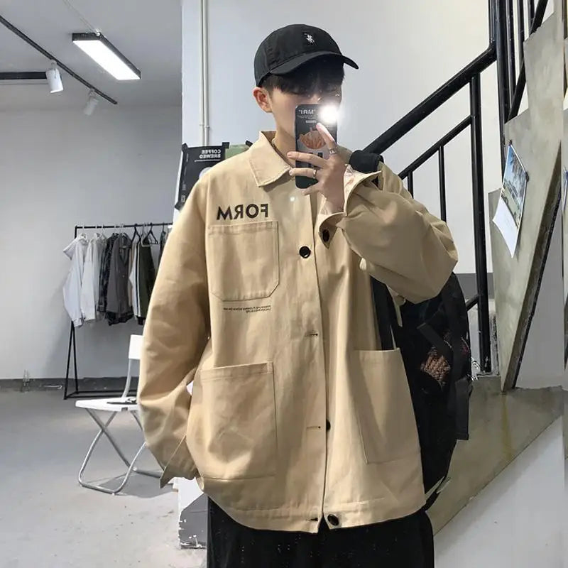 retro japanese workwear vintage style jacket mens spring and autumn korean version trendy handsome loose handsome jacket tops urban fashion pants
