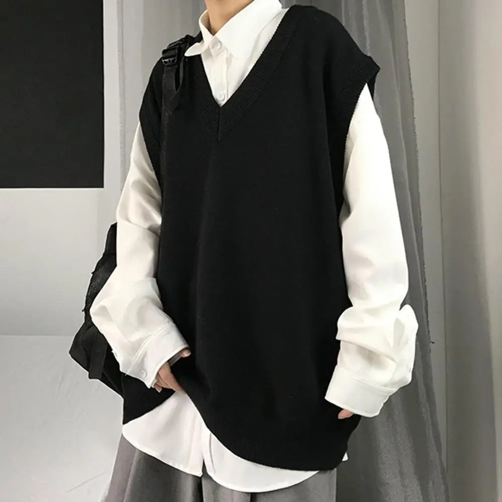 Men Sweater Vest V Neck Solid Color Sleeveless All Match Spring Sweater for School Male Pullovers Men's Clothing Streetwear Street King Limited