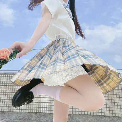 Jk Uniforms Gyaru School Uniform for Girl Student Pleated Skirt Uniform Set Women Short Sleeve Bow Tie Seifuku Japanese Style Street King Limited