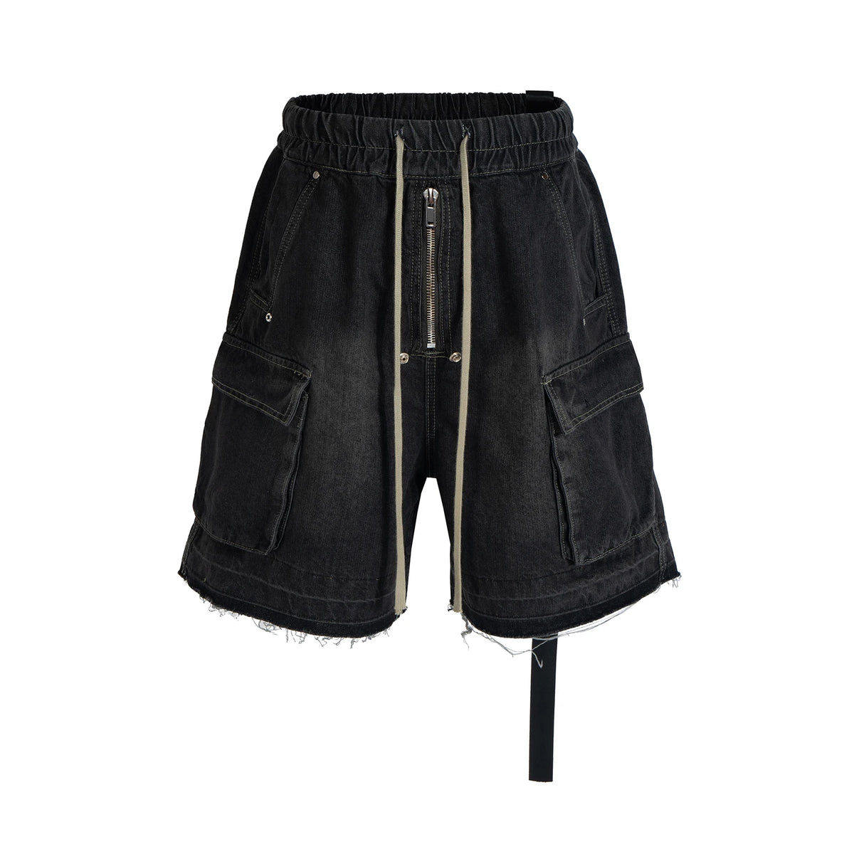 ro style ribbons streetwear multi pockets cargo short for men elastic waist wide leg baggy jeans knee length pants loose overall baggy cargo bottoms