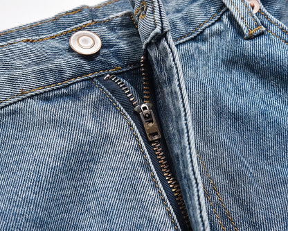 high street patchwork hole ripped baggy jeans for men straight pocket washed distressed casual denim trousers oversized unique jeans style 4024