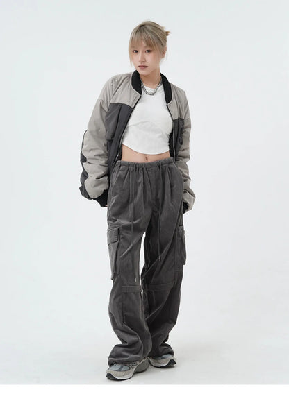 women high street corduroy pants casual elastic waist side pocket loose straight pant unisex hip hop y2k loose streetwear jogger unique joggers style 1352