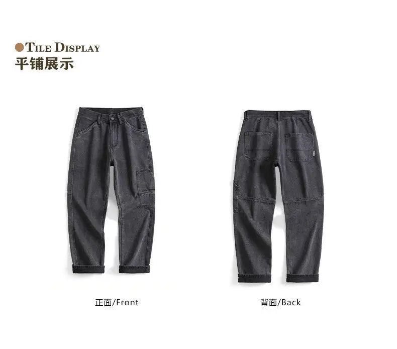 men retro fashion streetwear loose casual plus size straight denim cargo jeans pants man black gray jeans trousers unique cargo style 1844