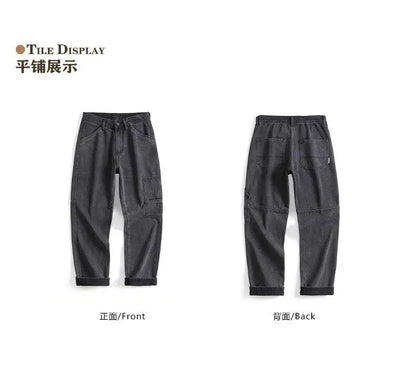 men retro fashion streetwear loose casual plus size straight denim cargo jeans pants man black gray jeans trousers unique cargo style 1844
