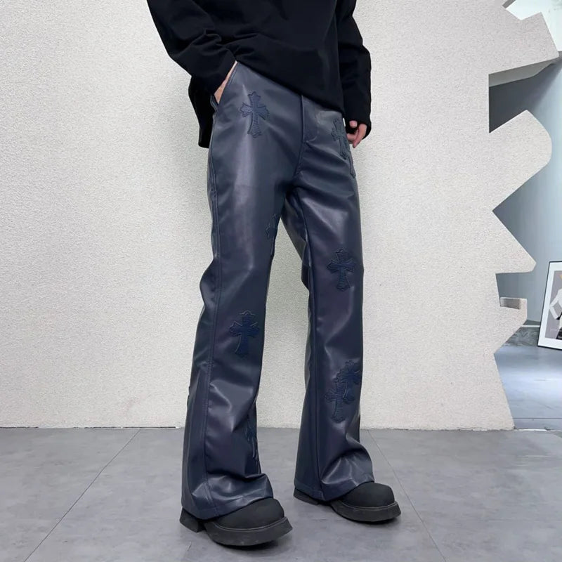 pu leather pants men streetwear fashion hip hop punk gothic vibe casual faux leather pant man boyfriend motorcycle trousers unique default style 2915