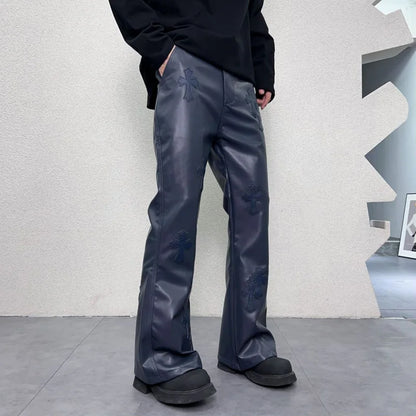 pu leather pants men streetwear fashion hip hop punk gothic vibe casual faux leather pant man boyfriend motorcycle trousers unique default style 2915
