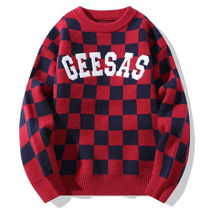 Rainbowtouches Streetwear Men Sweaters Winter Clothes Long Sleeve Casual Knitted Tops Harajuku Plaid Pullovers Couple Sweater Street King Limited