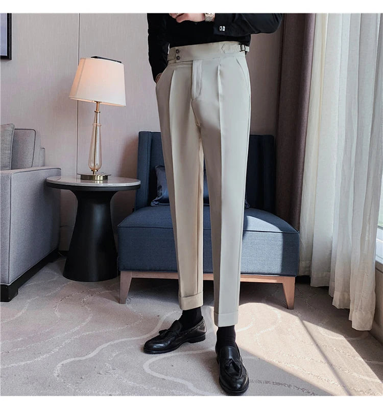 2024 High Quality Business Casual Draped High-waist Trousers Men Solid Color Formal Pants Male Formal Office Social Suit Pants Street King Limited