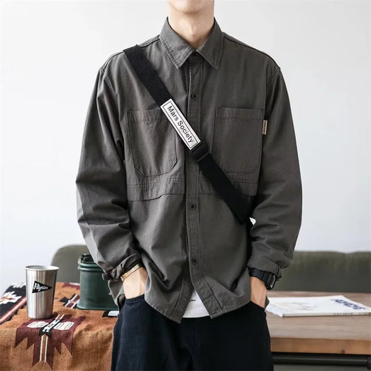 Streetwear Autumn Y2K Japanese Long Sleeve Cargo Shirts Mens Casual Vintage Outdo Autumn Y2K Japanese Long Sleeve Cargo Shirts Mens Casual Vintage Outdoor Blouse 2025 New Oversized Baggy Camisa Social Fashion Sweater Jacket With Graphic Design For Men