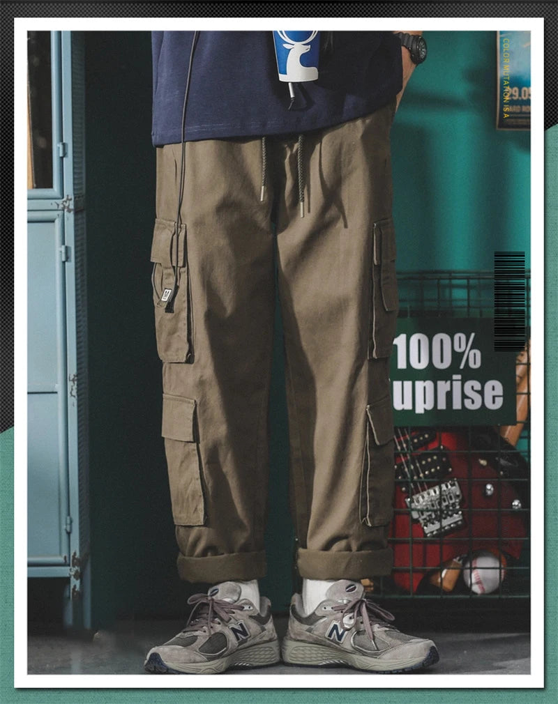 american vintage baggy cargo pants men outdoor sport military tactical sweatpants y2k straight multi pocket overalls trousers unique joggers style 455